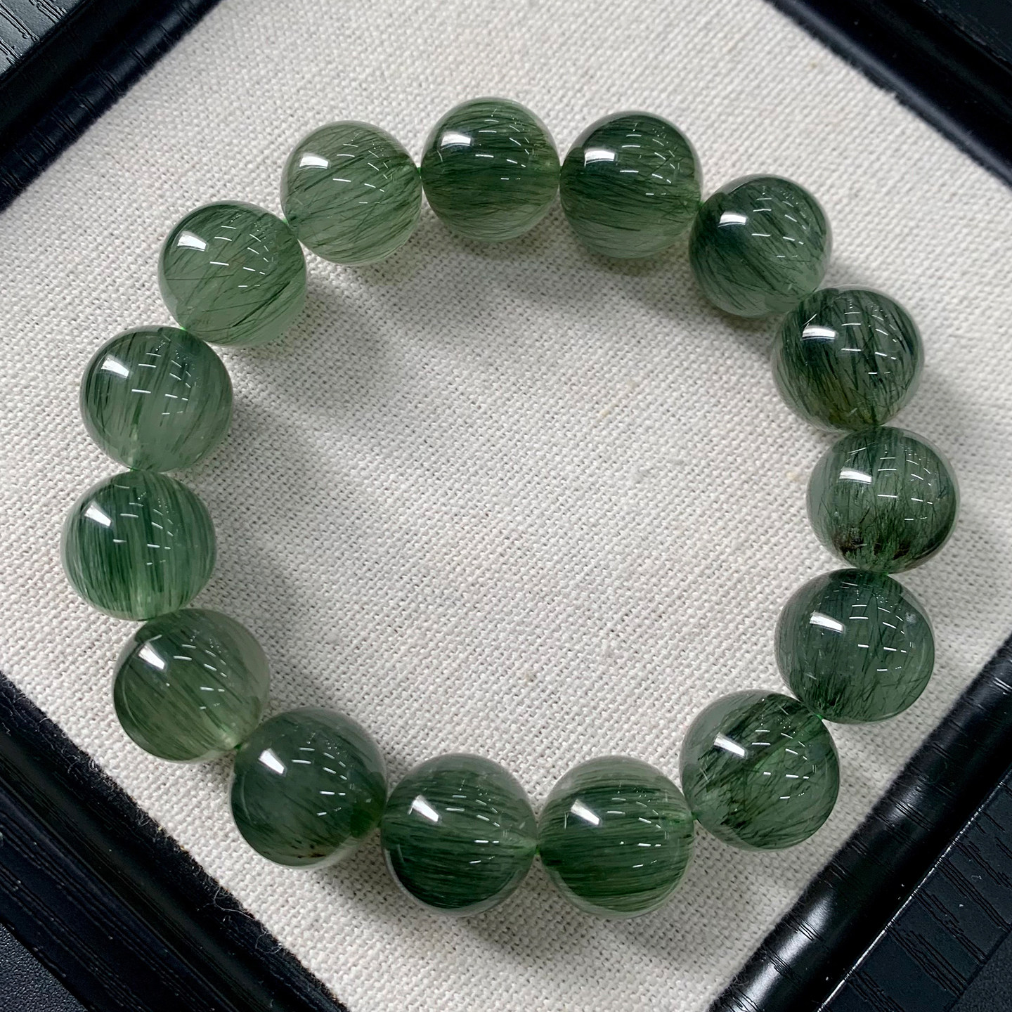 巴西天然冰透顺发绿发晶单圈水晶手链柔顺发丝钛晶水晶手串饰品女