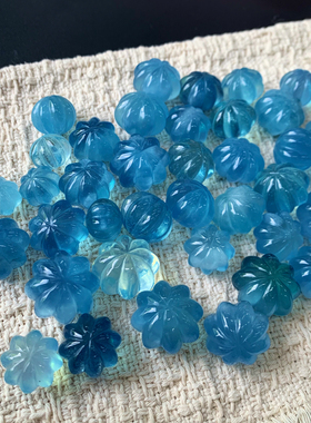 天然冰透海蓝宝南瓜雕刻件吊坠女