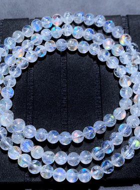 天然马岛月光石三圈手链彩月光石