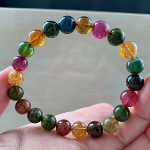 天然老矿碧玺手串彩虹糖果色水晶手链西瓜礼物甜美饰品情侣款男女