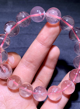 天然冰透粉雪花幽灵手链饰品女生