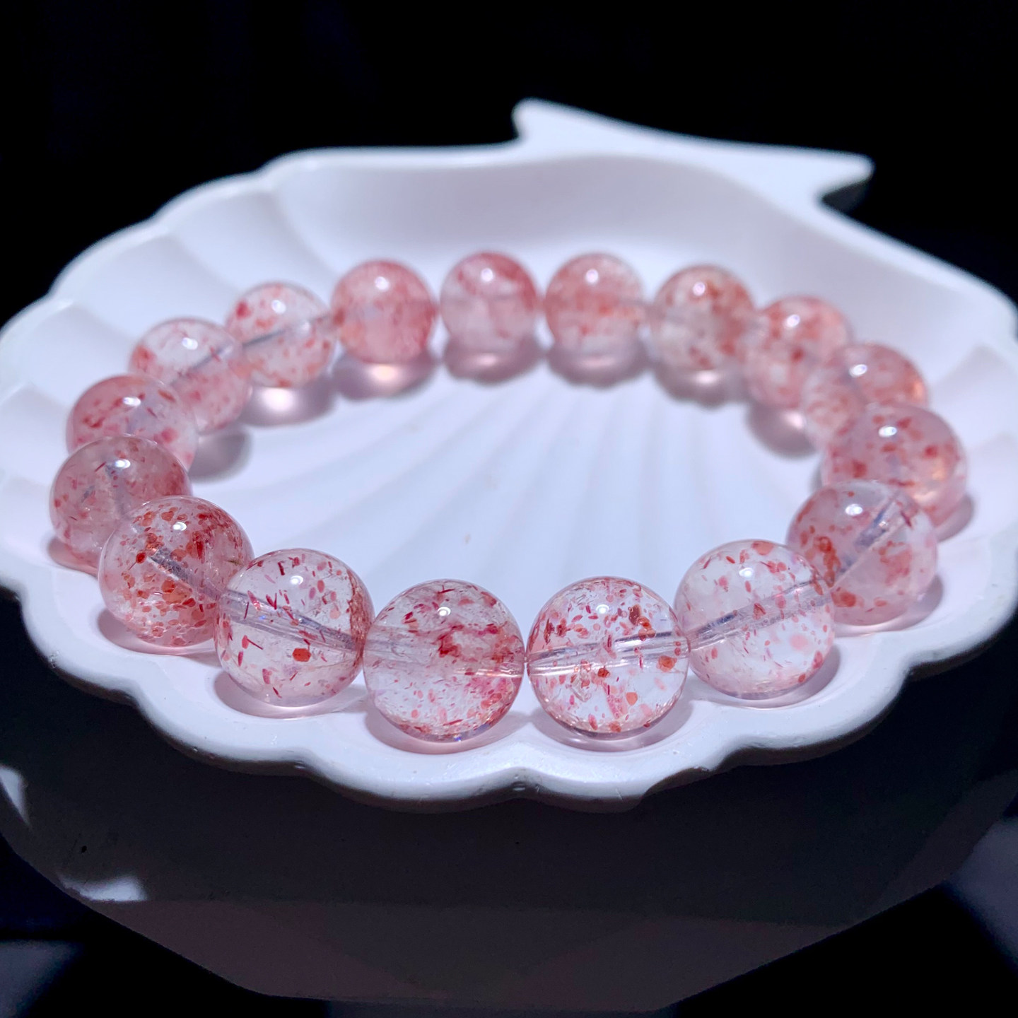 天然白水体草莓晶单圈手链老矿粉晶水晶手串送闺蜜礼物饰品情侣款