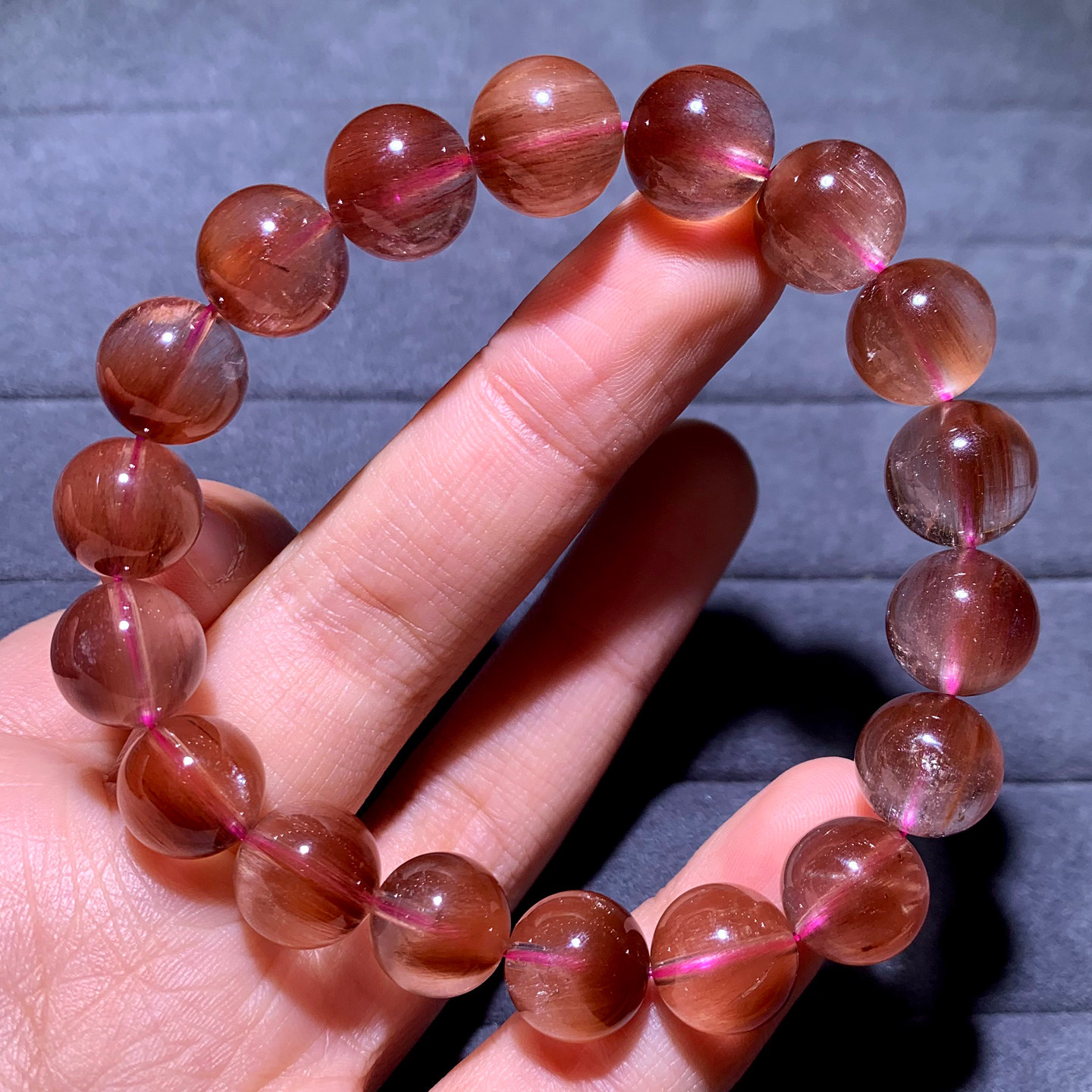 天然冰透粉紫兔毛顺发手串单圈绒发兔毛水晶手链情侣配饰男女送礼