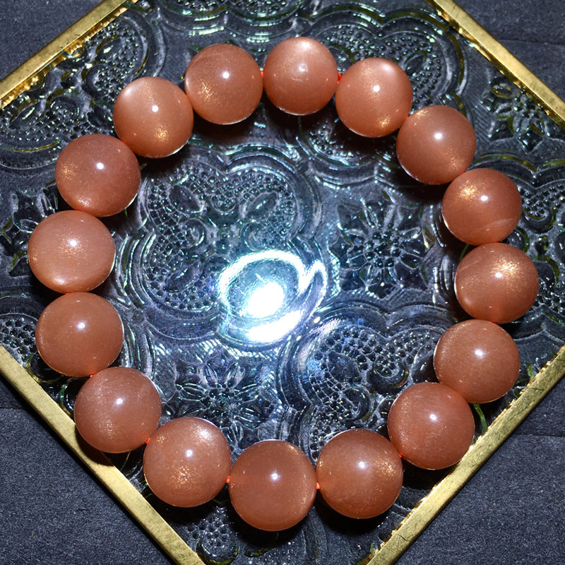 天然金砂太阳石单圈手链双色深橙色日光石手串水晶饰品女生情侣款