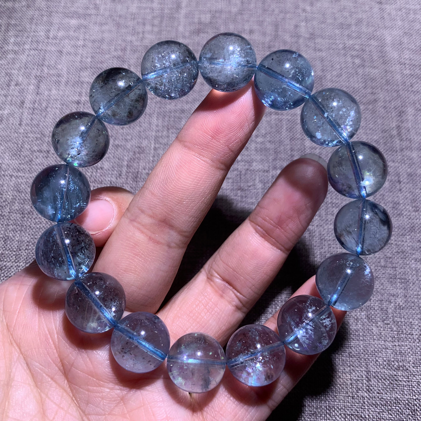 天然巴西云母闪片星光海蓝宝手链绿柱石水晶魔鬼蓝手串送礼物情侣