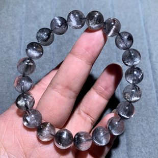 天然黑银钛晶手链黑发晶板猫眼水晶男女单圈手串白银发晶礼物饰品