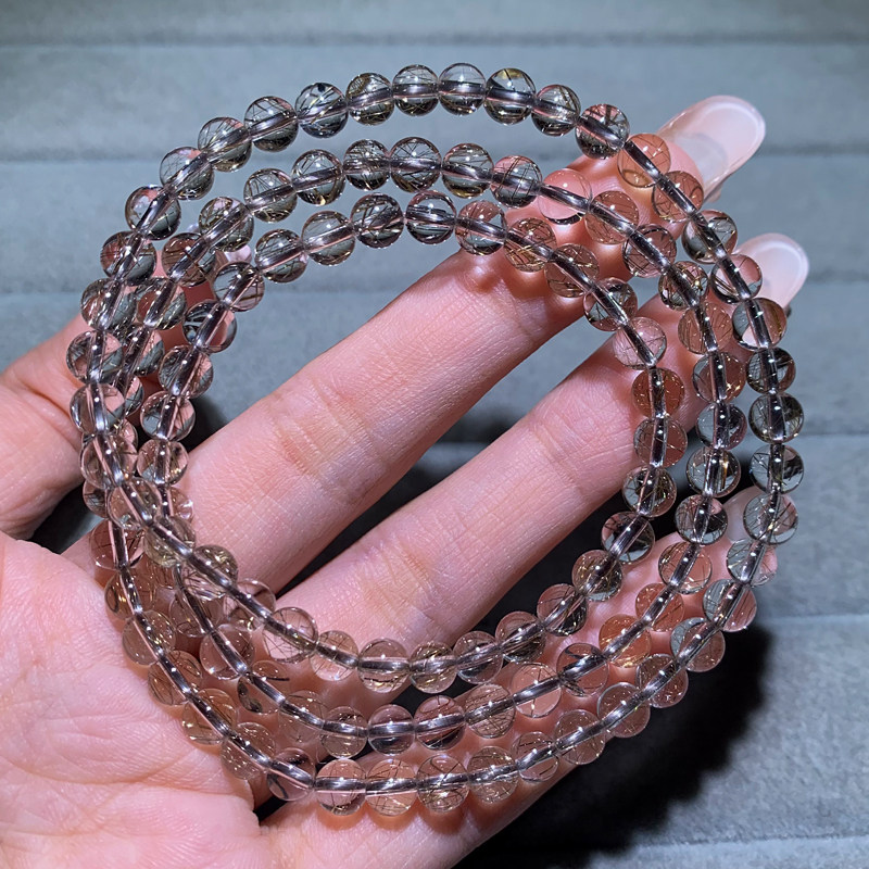 天然透体银发晶三圈水晶手链饰品