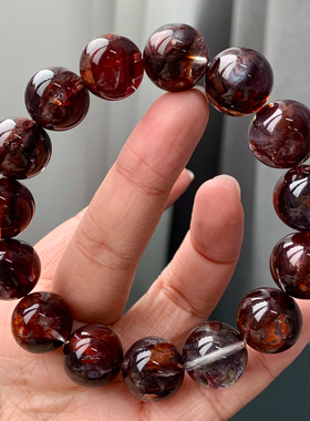 天然牛血红色胶花水晶手链巴西红幽灵红鸩羽矿种手串饰品礼物男女