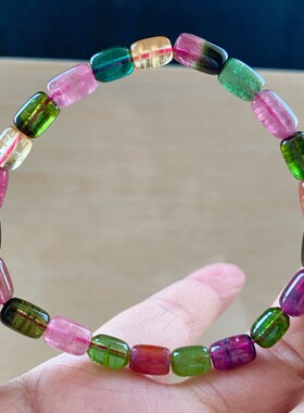 天然西瓜碧玺随形桶珠手链糖果色
