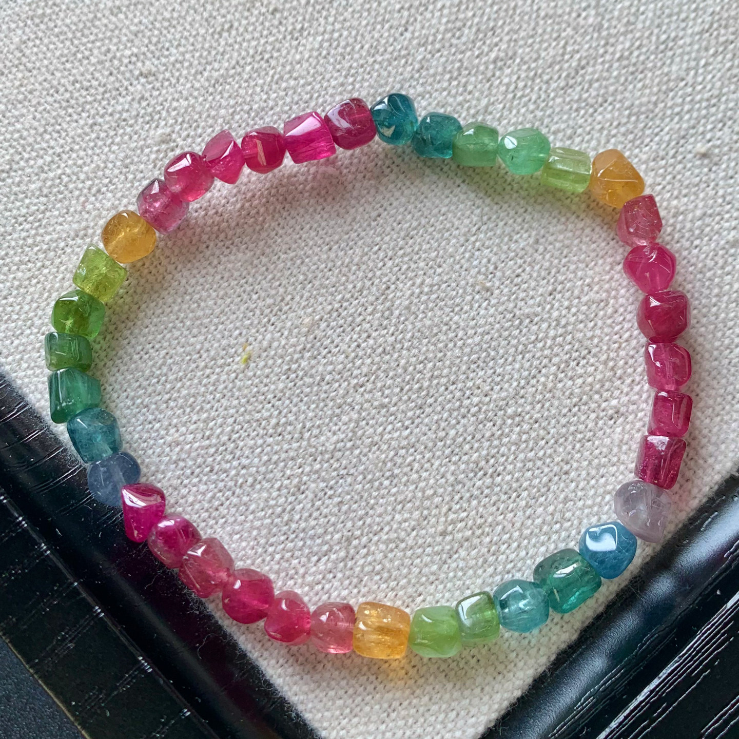 天然彩虹碧玺随形手链老矿黄绿碧玺糖果色手串单圈饰品礼物男女生