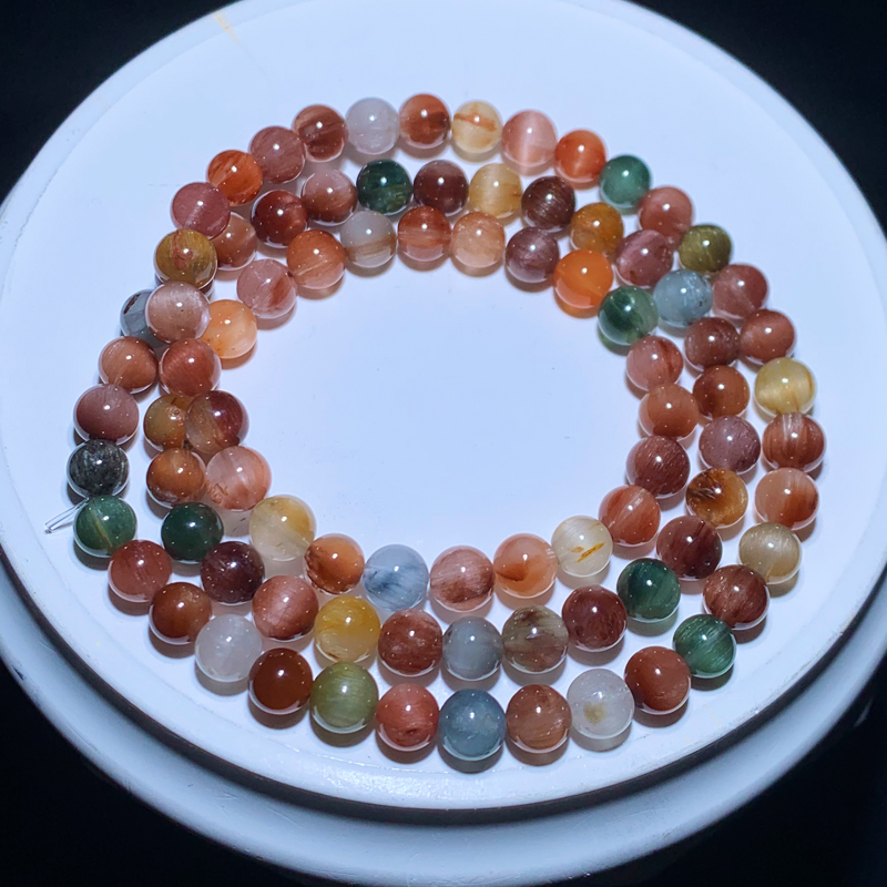 天然顺发兔毛水晶三圈手链彩水晶