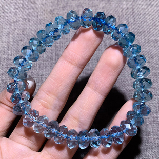 天然冰种透体托帕石刻面盘珠手链伦敦蓝碎冰尼泊尔水晶手串礼物女