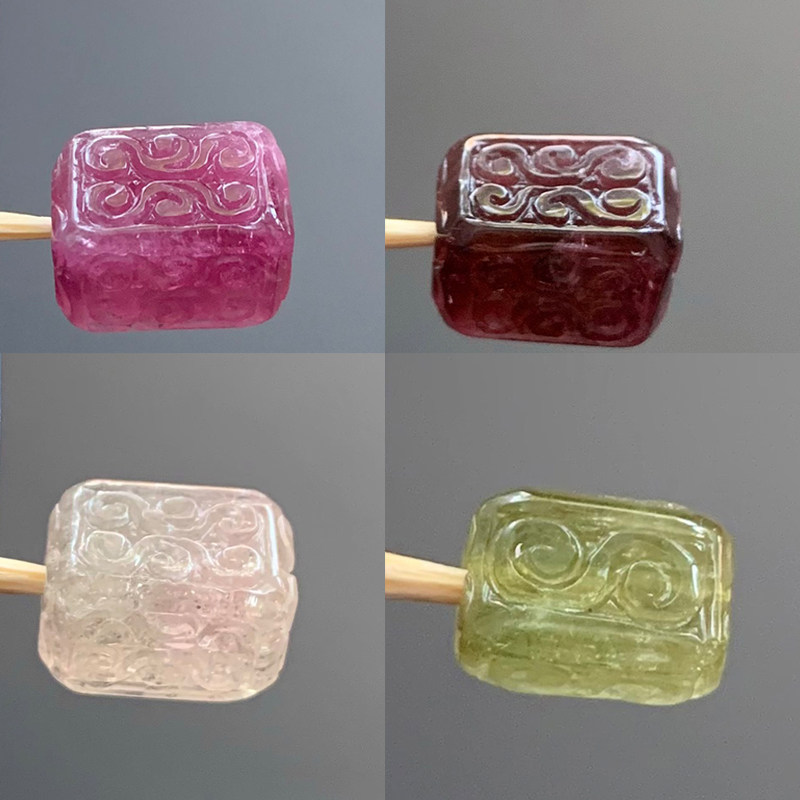 天然老矿彩虹糖果碧玺回纹珠桶珠配饰手链水晶情侣单珠饰品送礼物