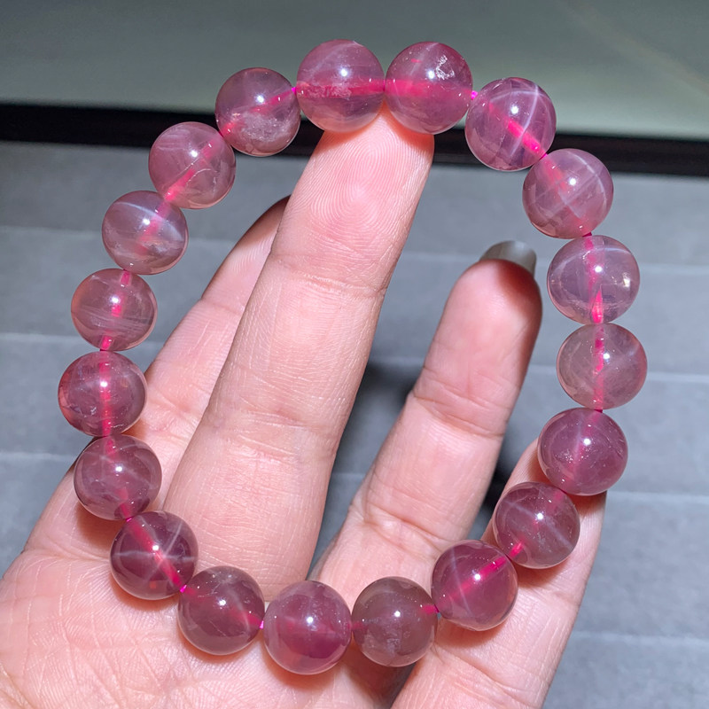 天然六芒星马达加斯加紫色马粉粉水晶芙蓉石粉晶果冻粉手串女礼物