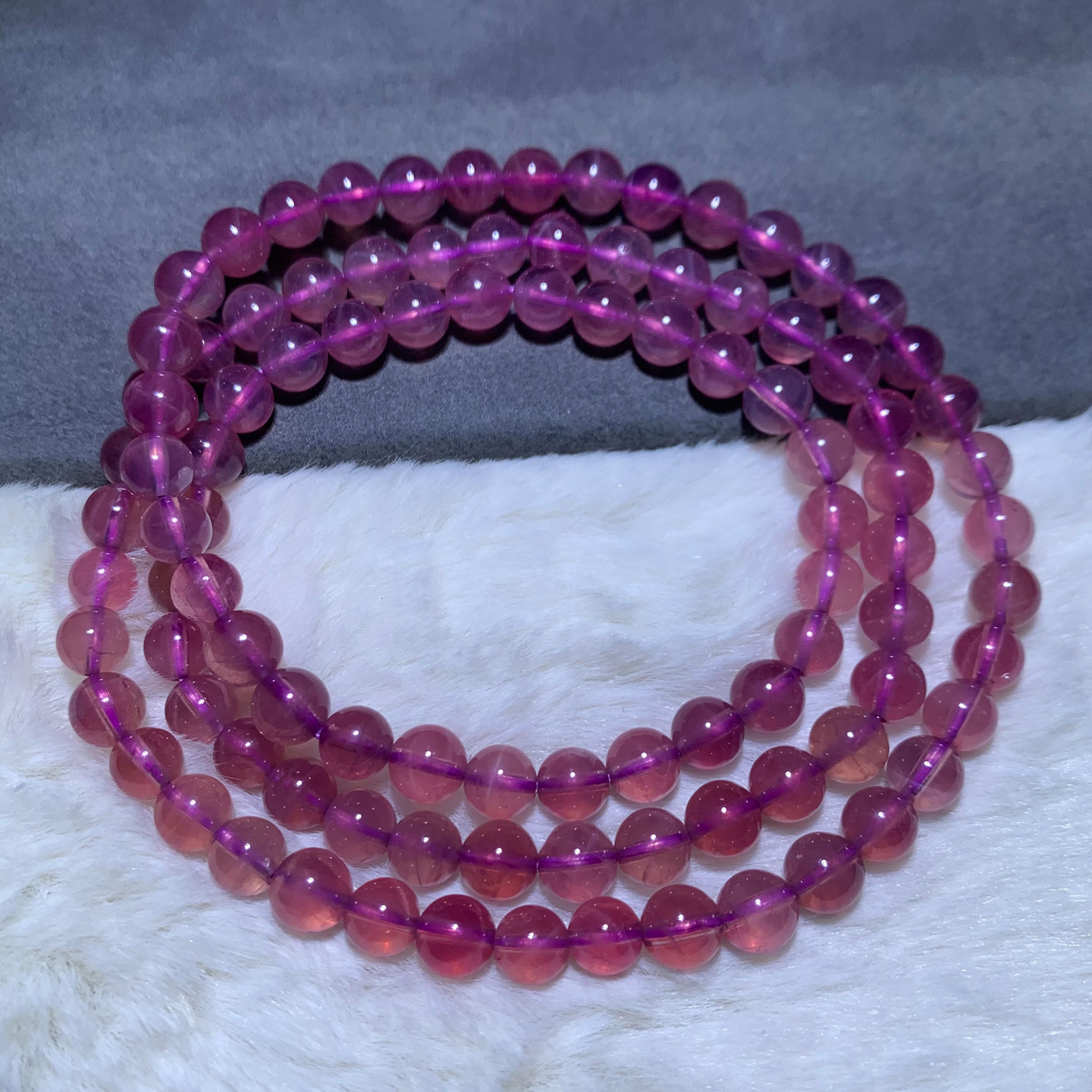 天然冰透紫马粉手串三圈老矿紫芙蓉石水晶手链佛珠百搭饰品送礼物