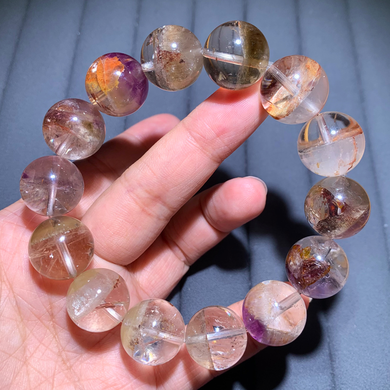 天然极光23手串聚宝盆手链紫幽灵