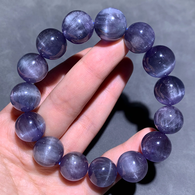 天然猫眼锂辉石紫罗兰手链紫蓝色水晶情侣手串时尚饰品配饰送礼物