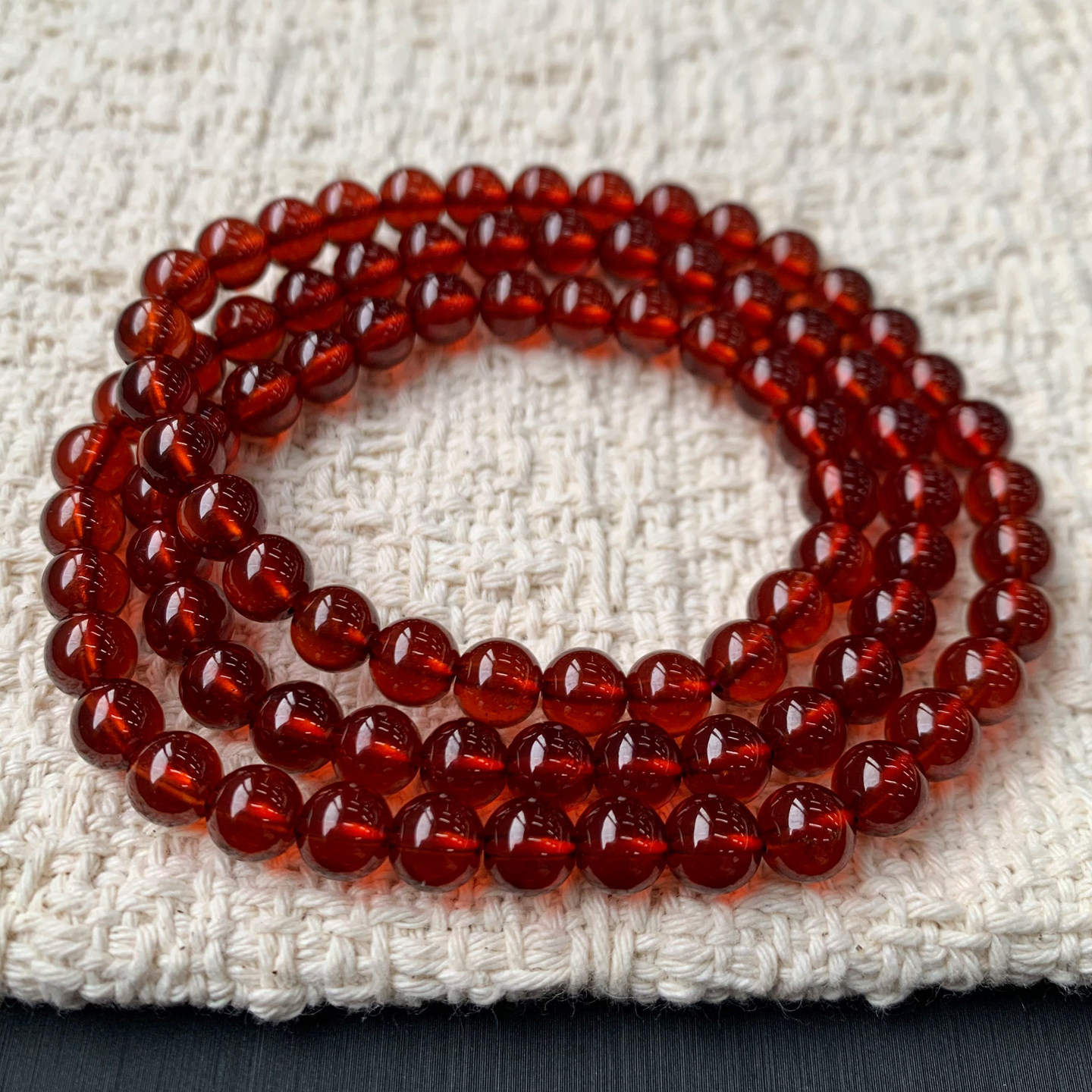 巴西天然橙红石榴石三圈手链女人石水晶手串送礼物饰品情侣男女生