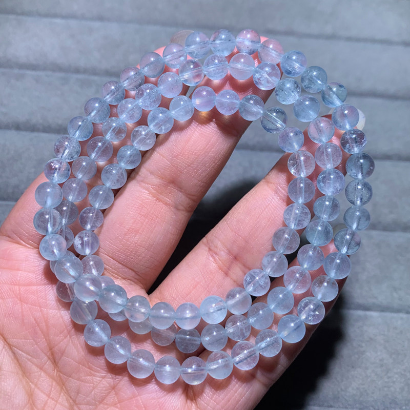 天然巴西海蓝宝清透三圈手链饰品