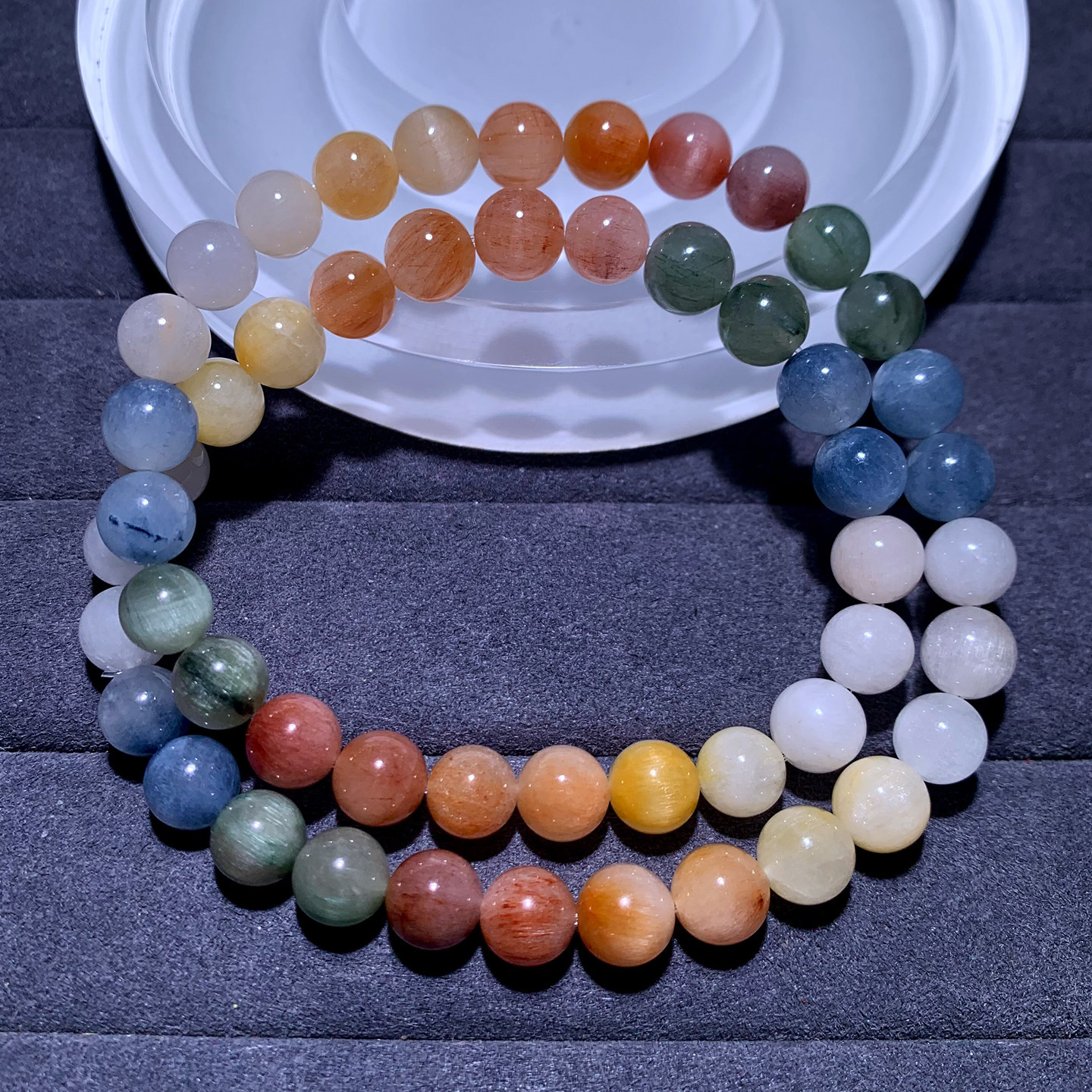天然彩兔毛水晶双圈手链渐变发晶