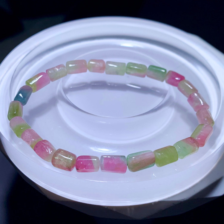 天然西瓜碧玺随形手串巴西老矿桶珠水晶糖果色手链送礼饰品女情侣