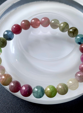 天然西瓜碧玺单圈手串彩虹糖果色