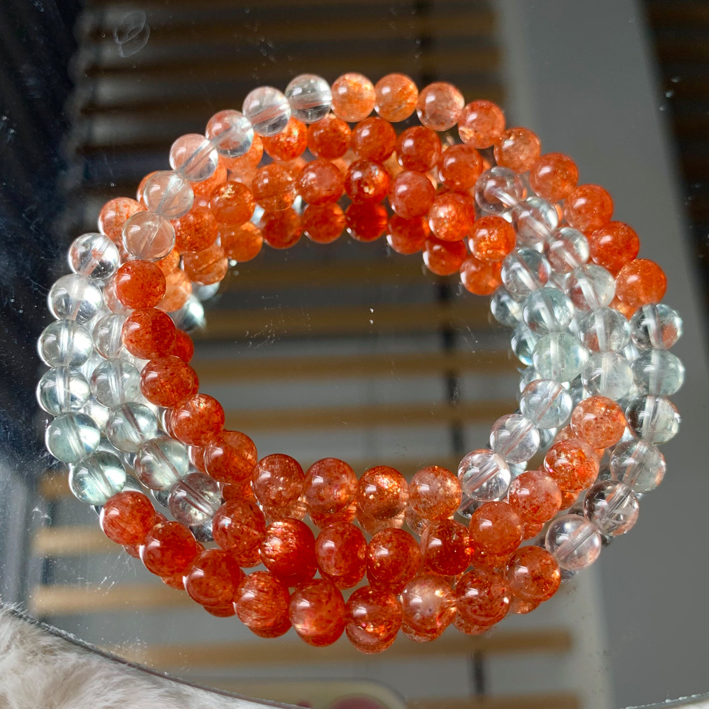 天然冰透阿鲁沙长石三圈手链绿柱石金太阳石日光石手串水晶饰品女