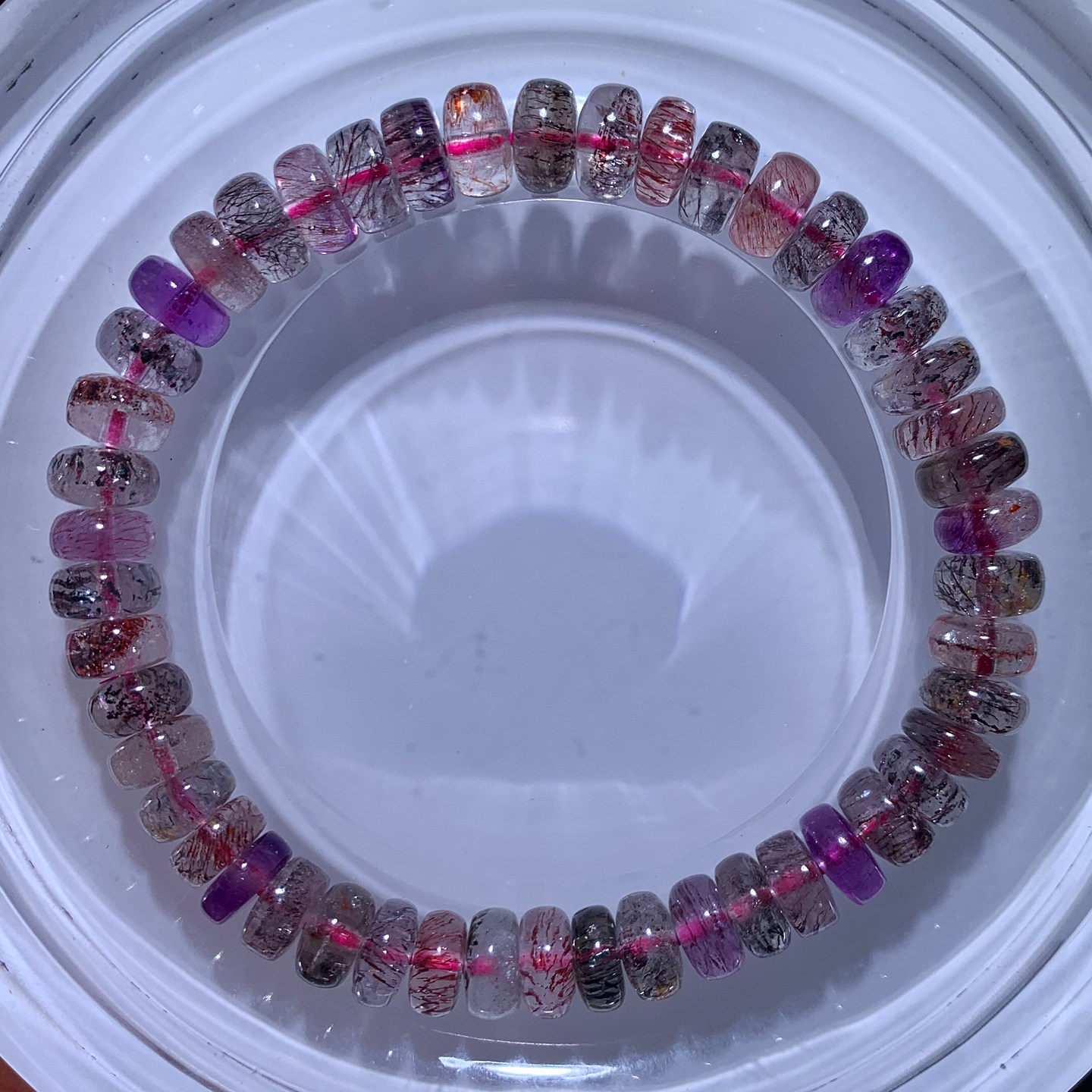 天然三轮骨干超七盘珠手链黑加仑云母片紫发晶水晶手串饰品礼物女