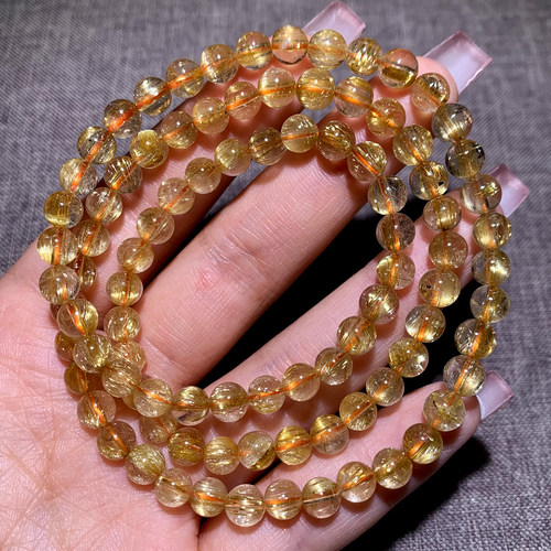 天然巴西顺发金发晶三圈手链水晶