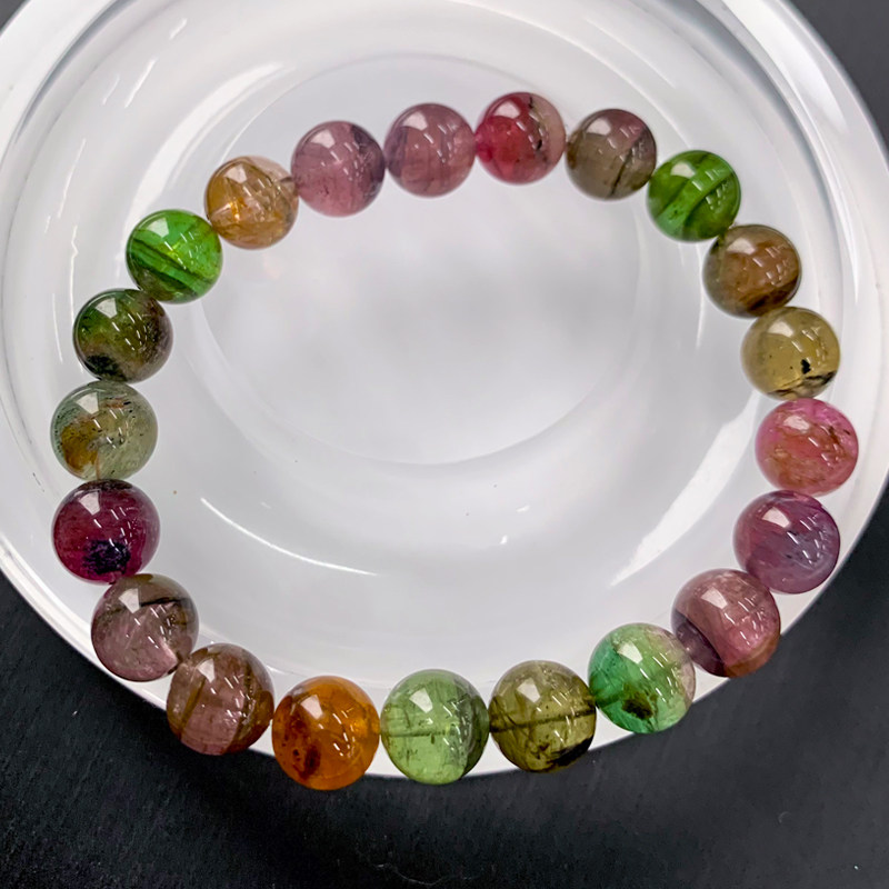 天然老矿西瓜碧玺单圈手链糖果色彩虹水晶手串送礼物女生饰品情侣