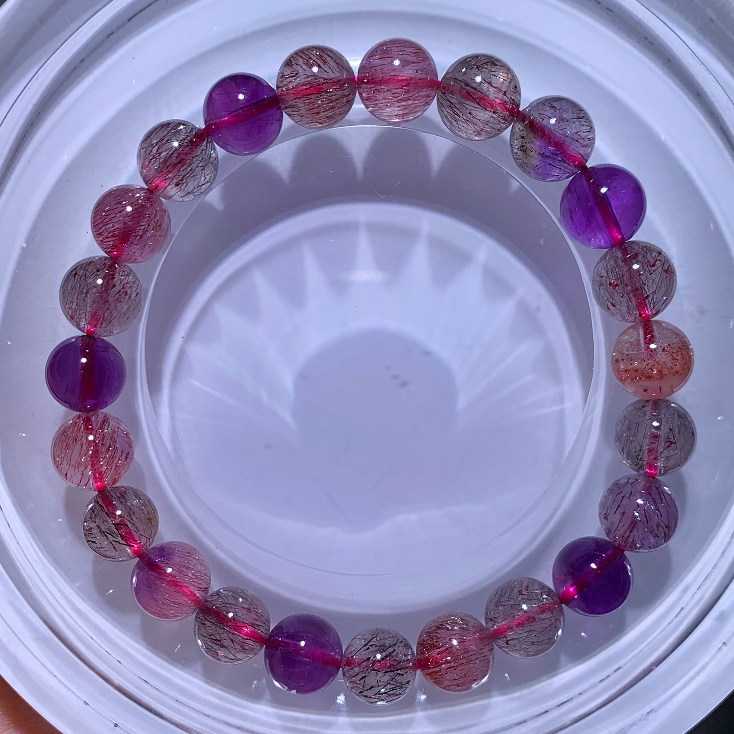 天然冰种三轮骨干超七手链黑加仑紫发晶云母片水晶手串情侣饰品女