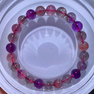 天然冰种三轮骨干超七手链黑加仑紫发晶云母片水晶手串情侣饰品女