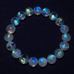 天然冰种马岛月光石单圈手链彩虹光水晶手串送礼物情侣饰品男女生