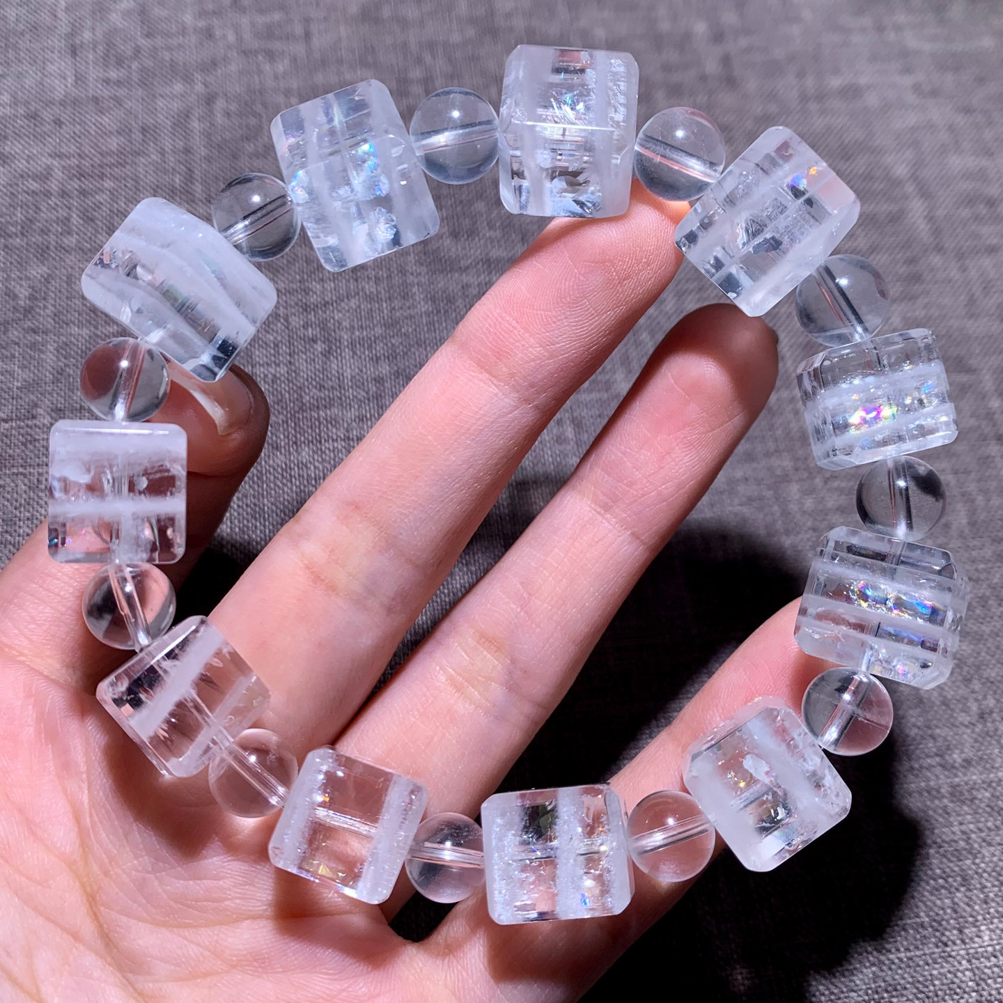 天然白幽灵方糖水晶手链饰品男女