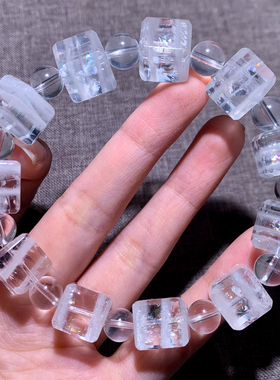 天然白幽灵方糖水晶手链饰品男女