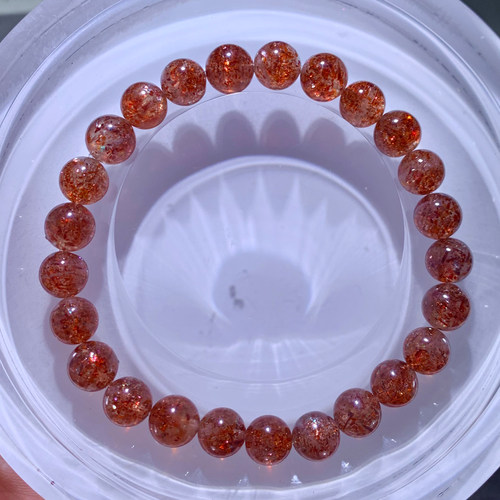 天然云母片共生草莓长石手链饰品
