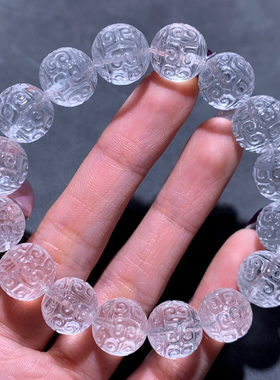 天然冰透白水晶回纹珠单圈手链女