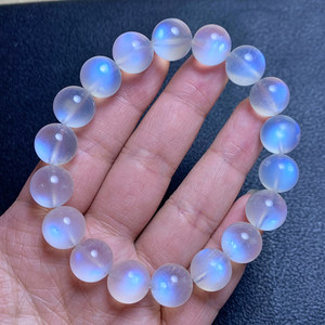 天然冰种奶油体蓝月光手链女彩虹光月光强蓝光蓝水晶手串送礼物女