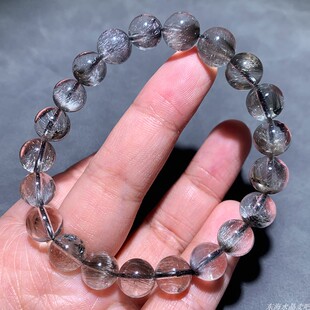 天然黑银钛晶白银发晶手链板猫眼黑发晶水晶手串饰品男女单圈礼物
