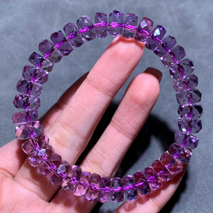 天然梦幻紫水晶刻面盘珠手串单圈冰透紫手链水晶情侣款手串男女生