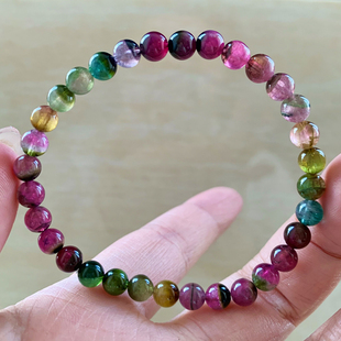 天然碧玺单圈手链彩虹碧玺手串西瓜饰品糖果色送生日礼物女情侣款