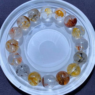 天然胶花闪灵单圈手链黄铁矿石送饰品送礼物女红黄胶花共生彩铜矿