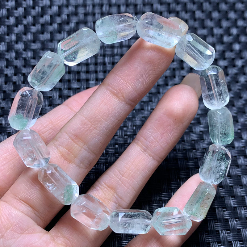 天然翠幽灵水晶随形手链单圈饰品