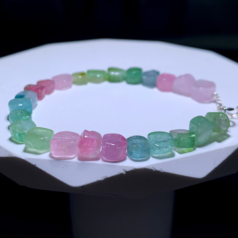 天然碧玺随形手链项链老矿彩虹糖果色手串水晶饰品生日礼物情侣女