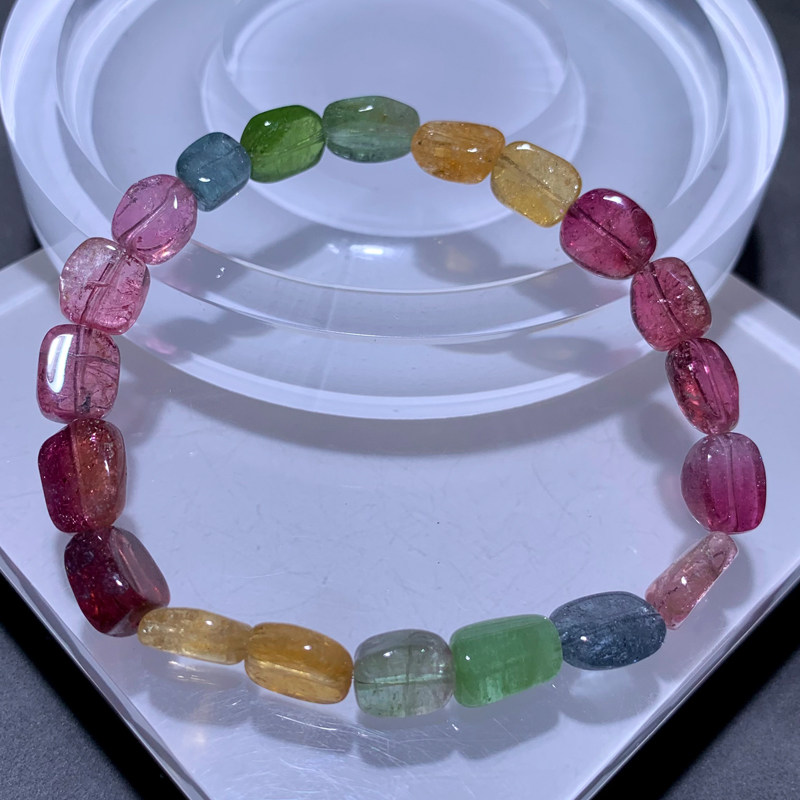 天然碧玺随形手链老矿彩虹糖果色手串甜美水晶饰品生日礼物情侣款