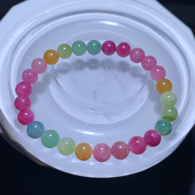 天然彩虹碧玺单圈水晶手链一物一图款老矿透体碧玺手串饰品礼物女