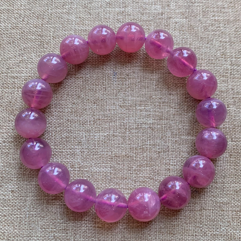 天然冰透紫马粉手链马达加斯水晶芙蓉石粉晶手串情侣饰品送礼物女