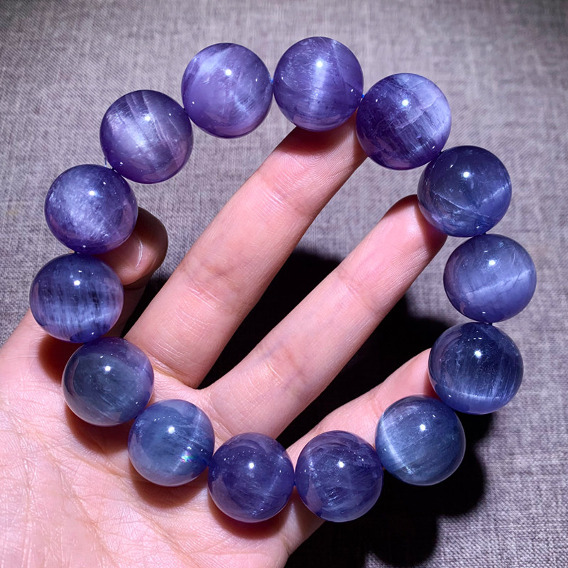 天然猫眼锂辉石手链紫罗兰紫蓝色水晶情侣手串时尚饰品配饰送礼物