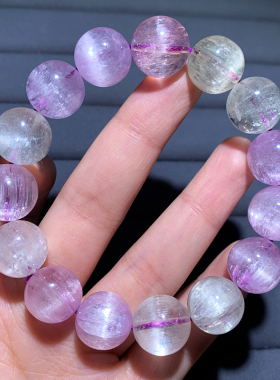 天然老矿拉丝猫眼紫锂辉手链饰品