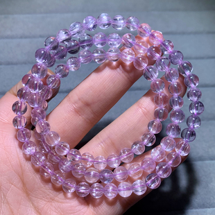 天然冰透锂辉石三圈手链紫色佛珠猫眼水晶饰品薰衣草送礼物男女生